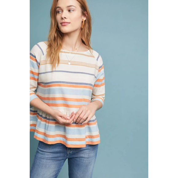 Anthropologie The Odells Sabbia Peplum Top Size M - White, Orange - Picture 1 of 11